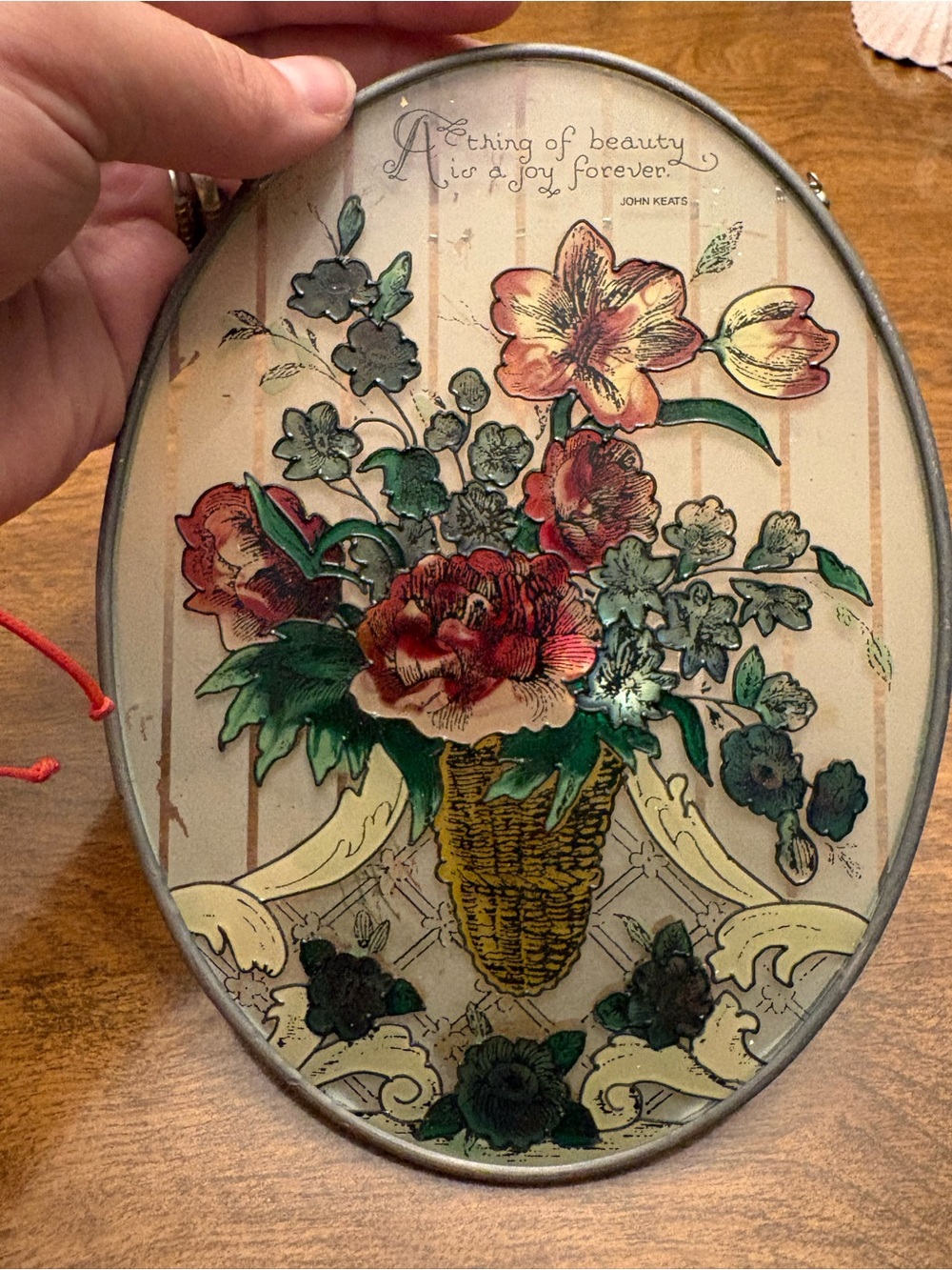 Vintage Floral Wall Plaque – Red and Green Bouquet
